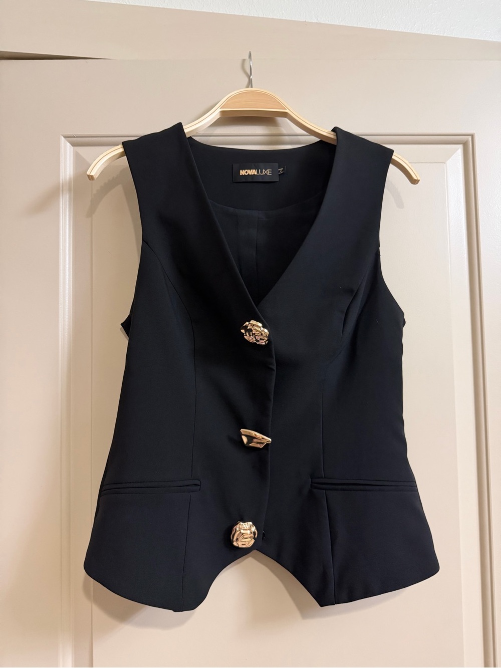Black Sleeveless Vest with Gold Accent Buttons